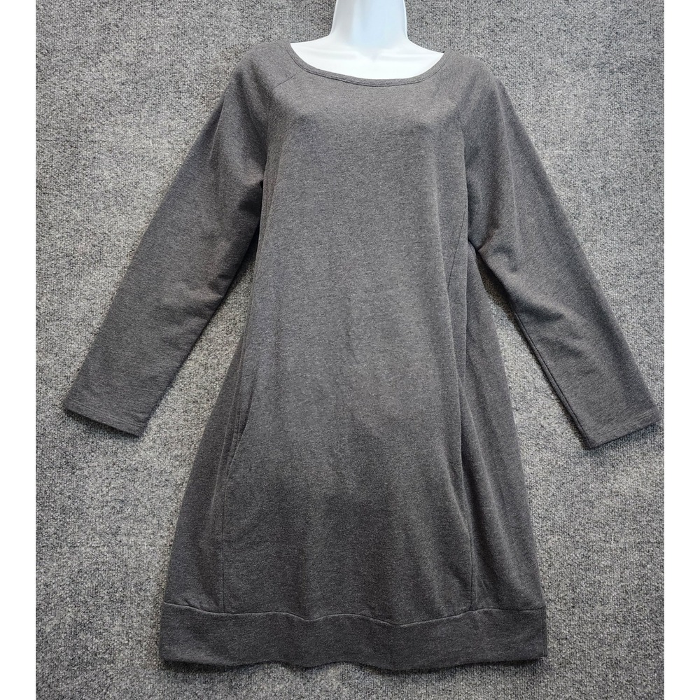 Pure Jill Womens Gray Fleece Knit Shift Dress Pockets Minimalist Cozy Relaxed M